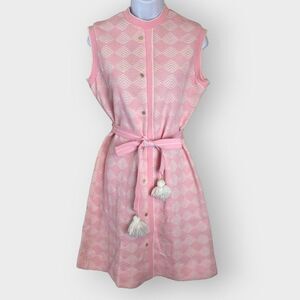 Vintage | Barnsville Womens Midi Dress | Pink | Pom Pom Belt | 60s Retro Barbie